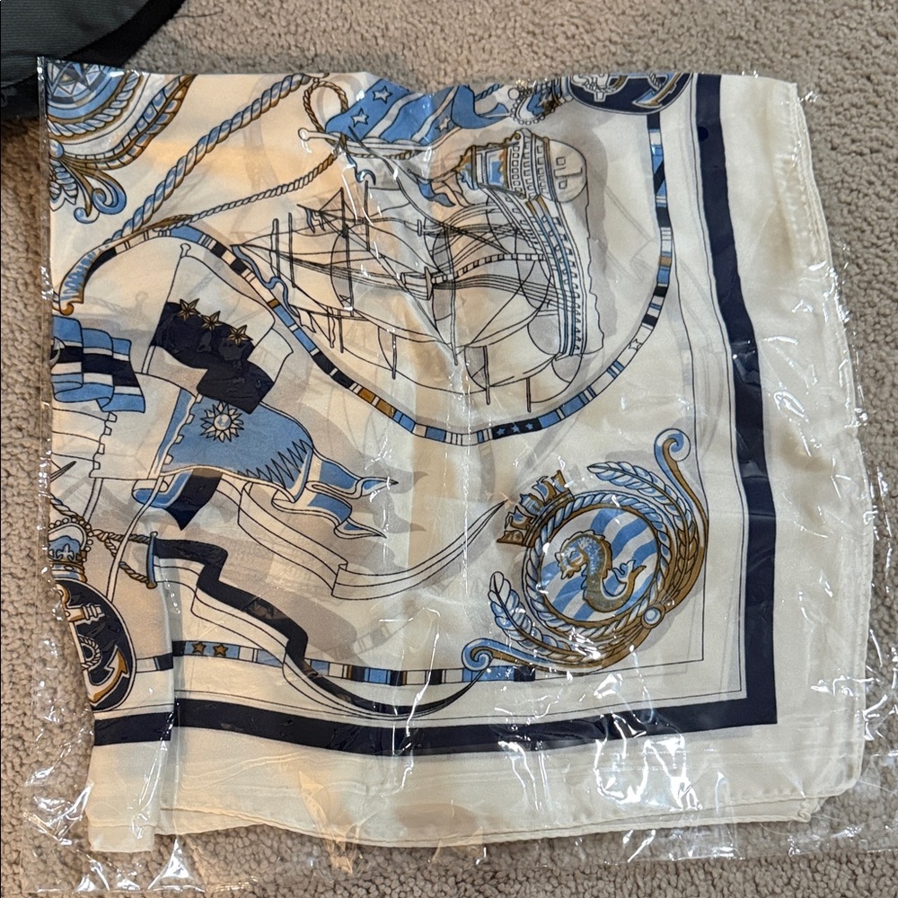 Nautical Themed Cream and Blue Scarf